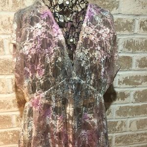 Sheer stretch  lace, pastel sz 3X top